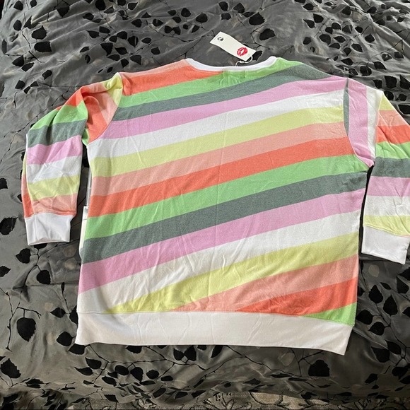 WILDFOX Road Trip Striped Vintage Varsity Fabric Long Sleeve Sweater Rainbow - Picture 9 of 11